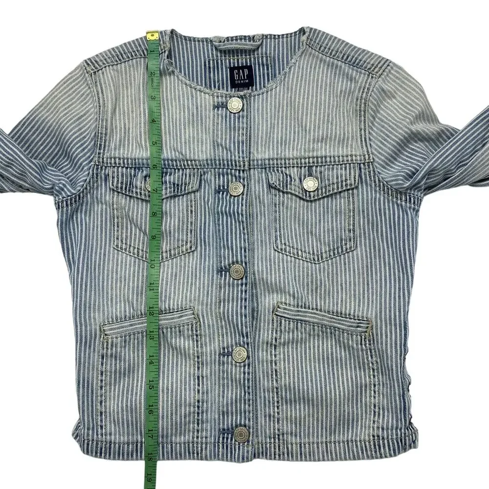 GAP KIDS Railroad Stripe Denim Jacket Size Large 10-11y Girls Lace Up Side Blue